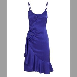 NWT Intermix Shannon Royal Blue Faux Wrap Ruffle Dress 8 Vneck Mini Flutter